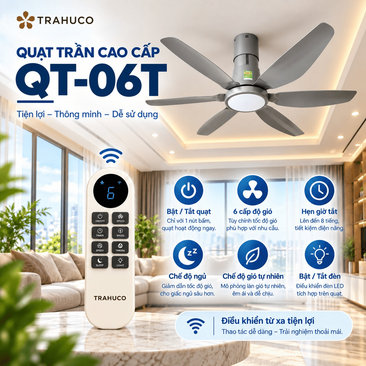 Quạt trần có đèn QT-06T - tiktok shop new 4